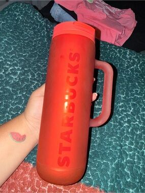 Starbucks orange Travel Tumbler with Side Handle